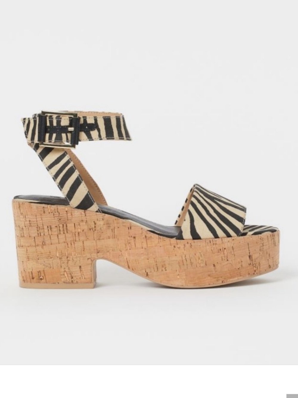 H&M Zebra-Print Cork Platform Sandals - Black, White & Tan